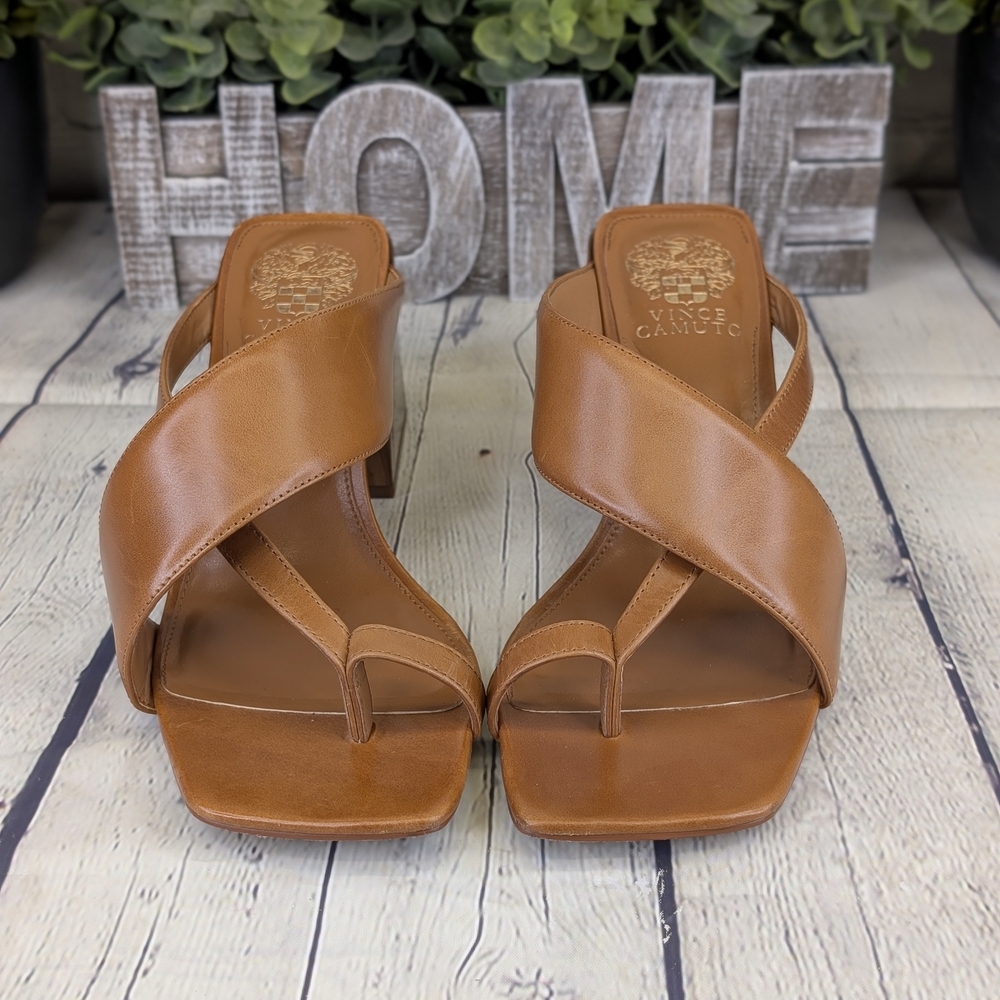 Vince Camuto Tan Leather Block Heel Sandals - Picture 2 of 11